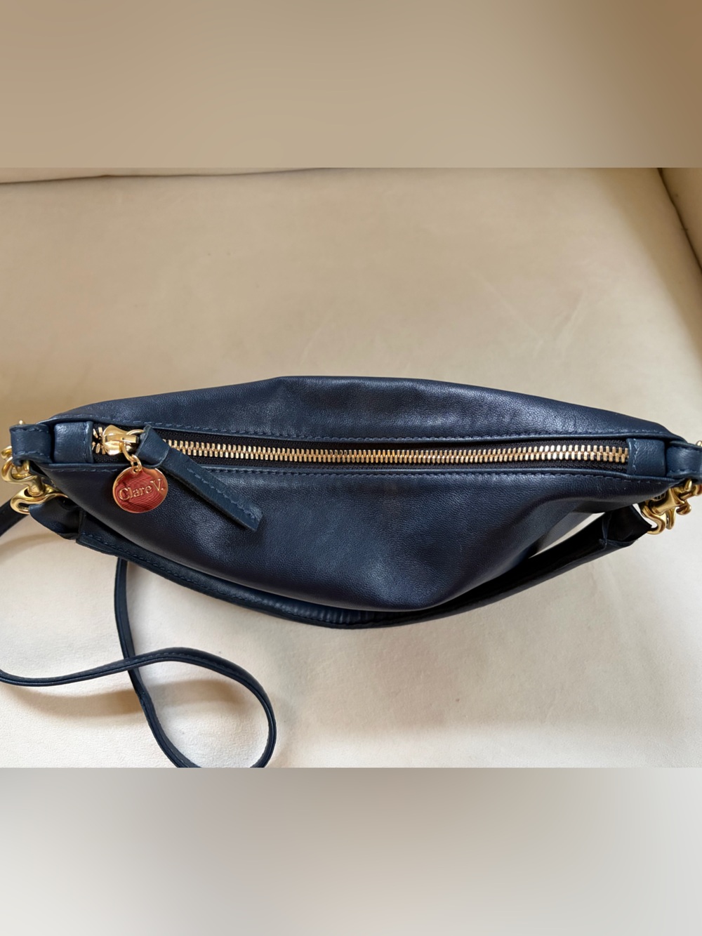 Clare V. Petit Moyen - Navy Nappa Leather Crossbody and Shoulder Bag - Picture 2 of 10
